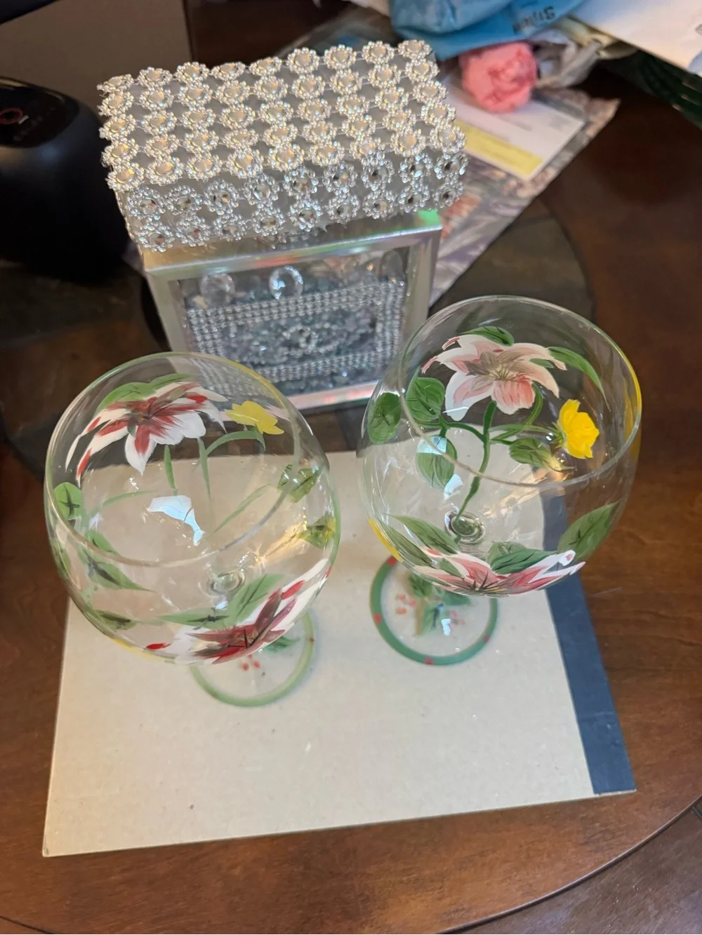 BLOCK HANDPAINTED FLORALS 8 5/8”T BALLOON STEMS Set of 2